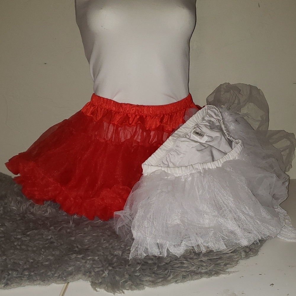 2 Frederick's of Hollywood Sexy costume mini tutu petty skirts red & white sz L